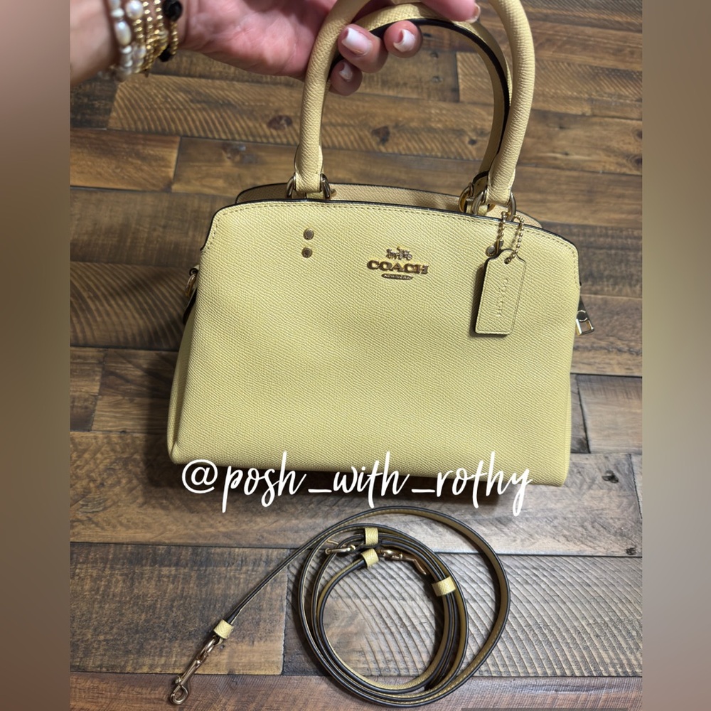 Coach Pebbled Leather Satchel in Light Yellow - Picture 2 of 14